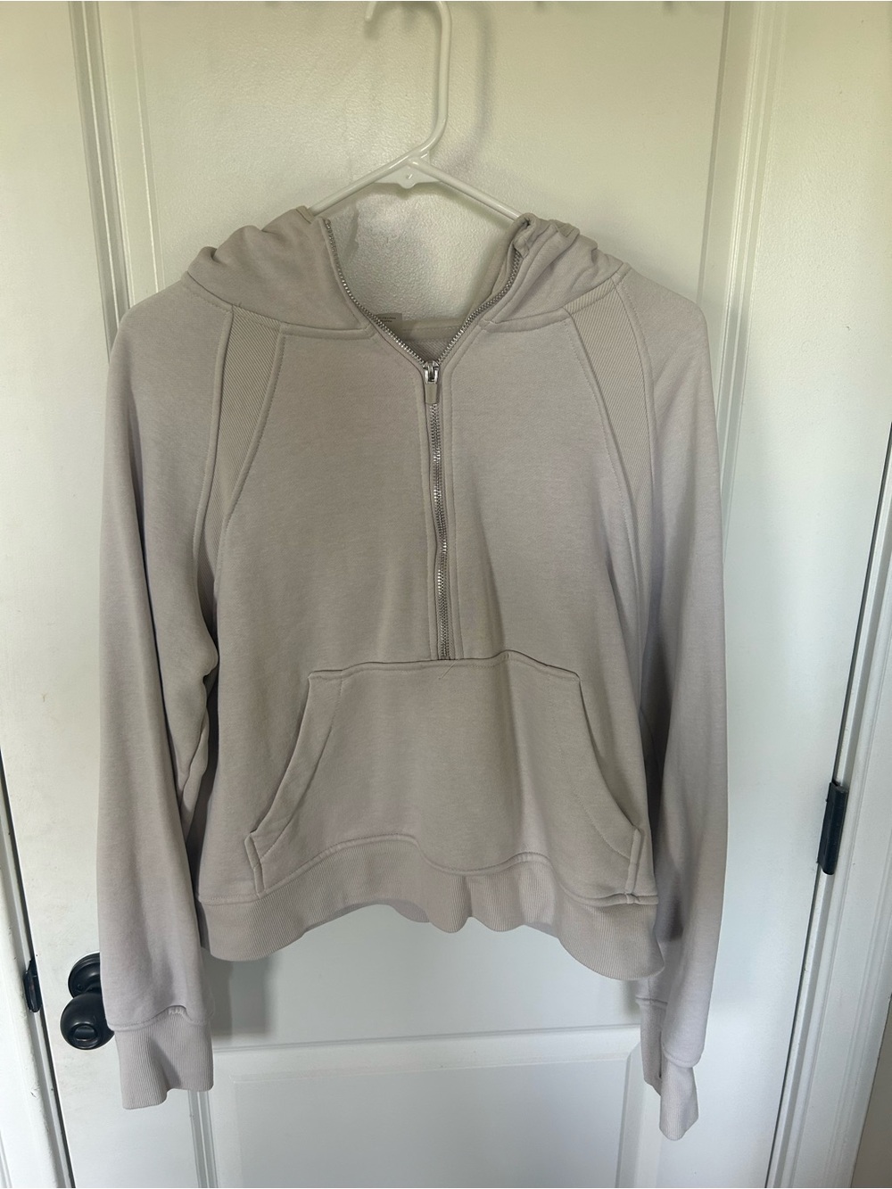 Danskin Half-Zip Hooded Pullover cropped Sweater - Light Taupe